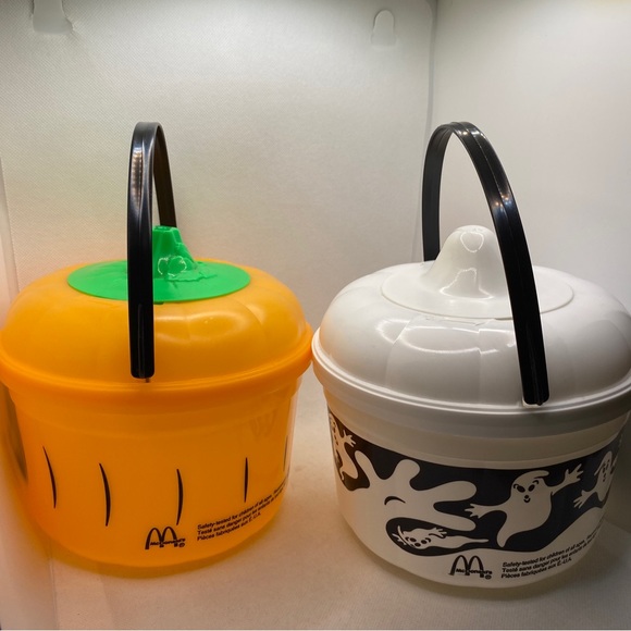 2 McDonald’s Halloween Happy Meal Trick or Treat Pumpkin Ghost Pails Vin… - Picture 3 of 16